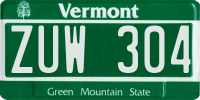 VT license plate ZUW304