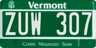 VT license plate ZUW307
