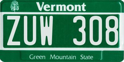 VT license plate ZUW308