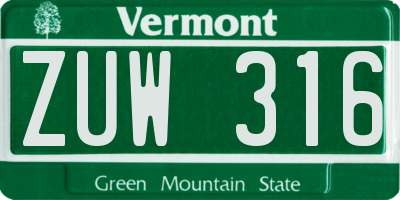 VT license plate ZUW316