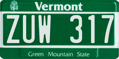 VT license plate ZUW317