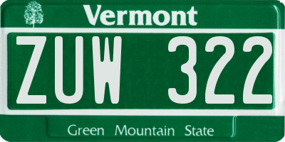 VT license plate ZUW322