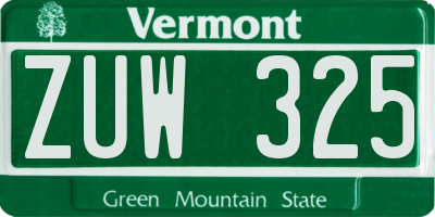 VT license plate ZUW325