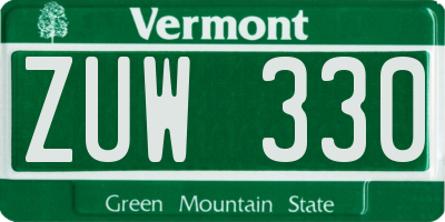 VT license plate ZUW330