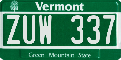 VT license plate ZUW337