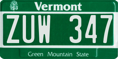 VT license plate ZUW347