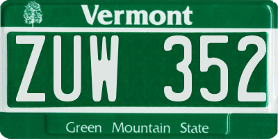 VT license plate ZUW352