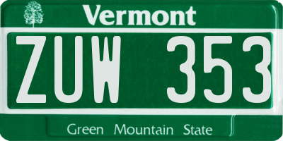 VT license plate ZUW353