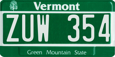 VT license plate ZUW354