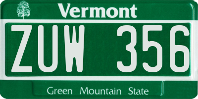 VT license plate ZUW356