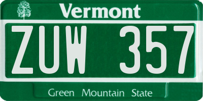 VT license plate ZUW357