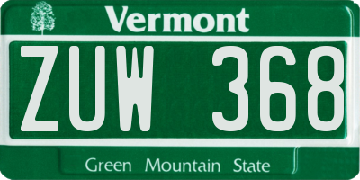 VT license plate ZUW368