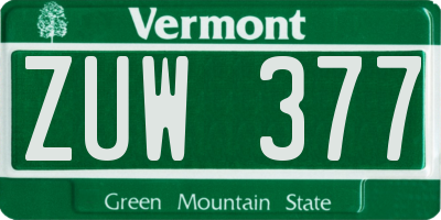 VT license plate ZUW377