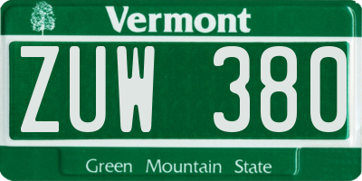 VT license plate ZUW380