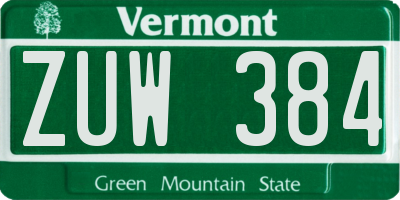VT license plate ZUW384