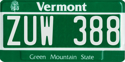 VT license plate ZUW388