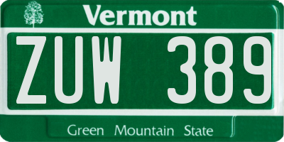 VT license plate ZUW389