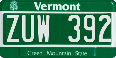 VT license plate ZUW392