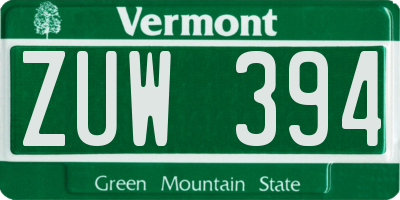 VT license plate ZUW394