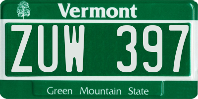VT license plate ZUW397