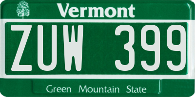 VT license plate ZUW399