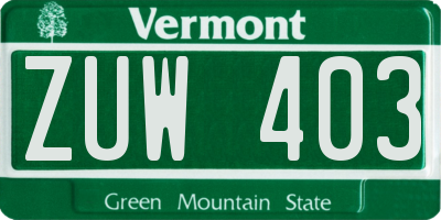 VT license plate ZUW403