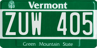 VT license plate ZUW405