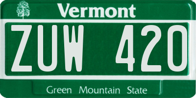 VT license plate ZUW420