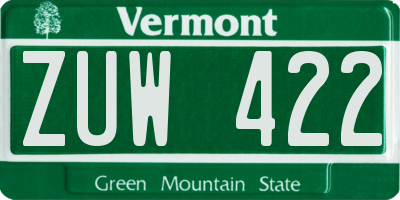 VT license plate ZUW422