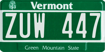 VT license plate ZUW447