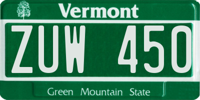 VT license plate ZUW450
