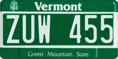 VT license plate ZUW455