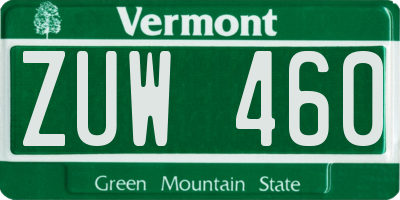 VT license plate ZUW460