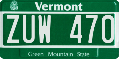 VT license plate ZUW470
