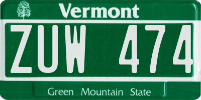 VT license plate ZUW474