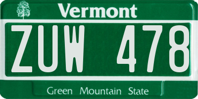 VT license plate ZUW478