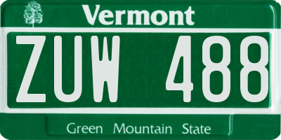 VT license plate ZUW488