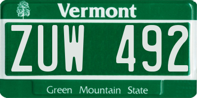 VT license plate ZUW492