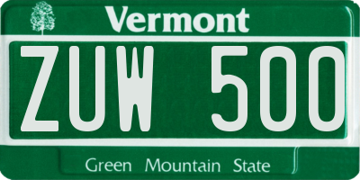 VT license plate ZUW500