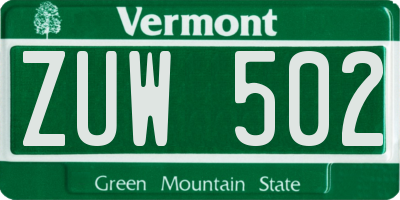 VT license plate ZUW502