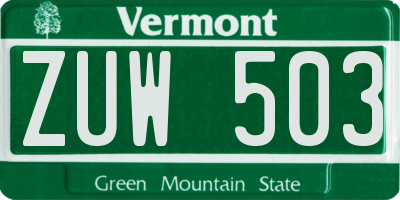 VT license plate ZUW503