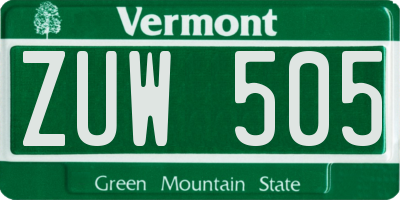 VT license plate ZUW505