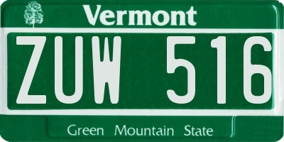 VT license plate ZUW516