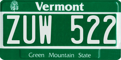 VT license plate ZUW522