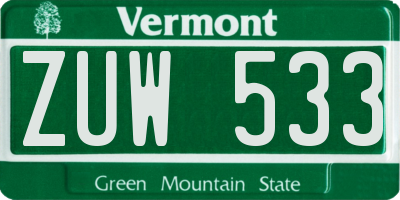 VT license plate ZUW533