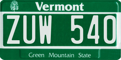 VT license plate ZUW540