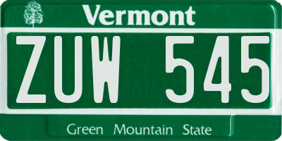 VT license plate ZUW545