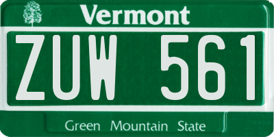 VT license plate ZUW561