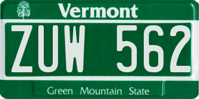 VT license plate ZUW562