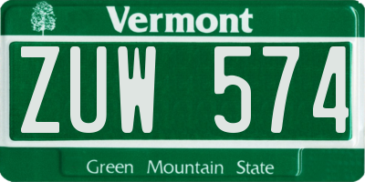 VT license plate ZUW574